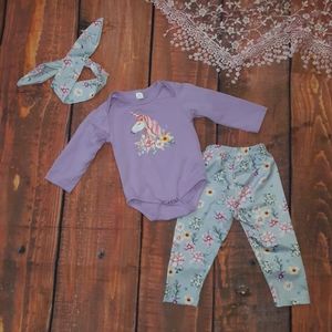 Girls boutique unicorn matching outfit 9-12m
